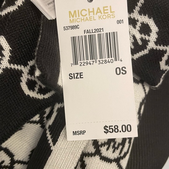 Michael Kors MK Argyle Black Off White Framed Diamond Print Scarf NEW - Picture 5 of 5